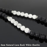 Men's Women Lava Rock White Howlite Necklace 925 Sterling Silver Big Cross DiyNoion Handmade NK101