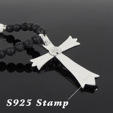 Men's Women Lava Rock White Howlite Necklace 925 Sterling Silver Big Cross DiyNoion Handmade NK101