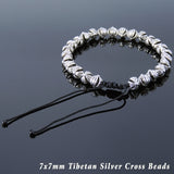 Men's Women Adjustable Braided Bracelet Tibetan Silver Cross Beads DiyNotion T251