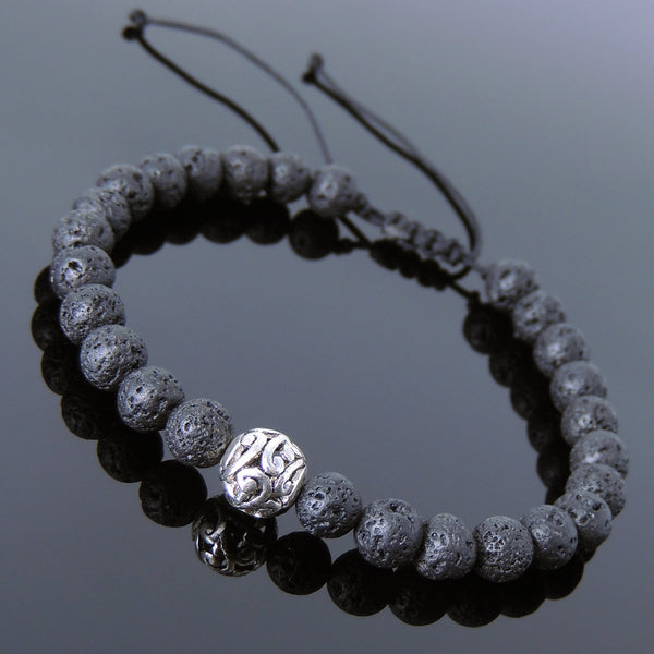 Men's Women Lava Rock Adjustable Braided Bracelet Tibetan Silver Bead DiyNotion T253