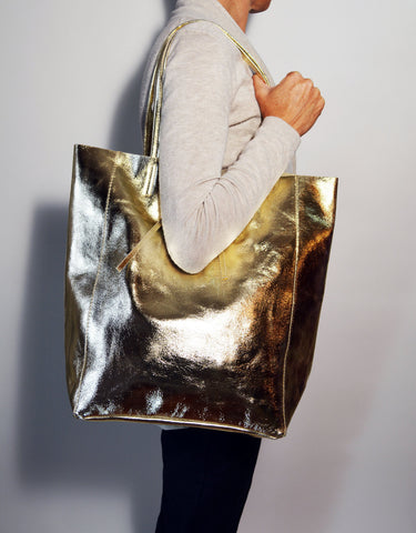 Tote Bag Leather Patent Golden Leather Shopper Leather Hobo Bag Leather Travel Bag Everyday Tote Italian Leather Bag Borsa Di Pelle