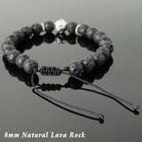 Men's Women Lava Rock Adjustable Braided Bracelet Tibetan Silver Lotus Bead DiyNotion T254