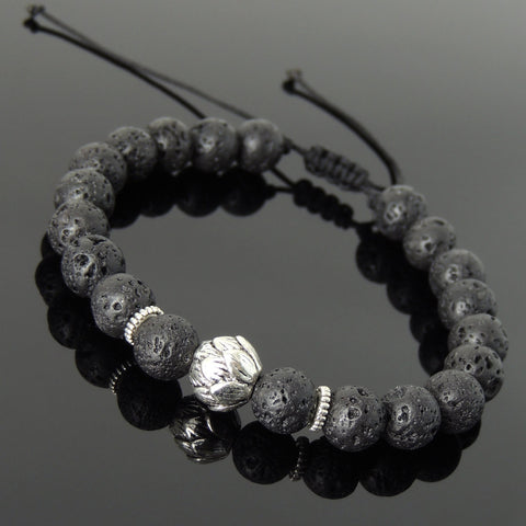 Men's Women Lava Rock Adjustable Braided Bracelet Tibetan Silver Lotus Bead DiyNotion T254