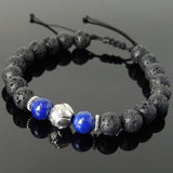 Men's Women Lava Rock Lapis Adjustable Braided Bracelet Tibetan Silver Lotus Bead DiyNotion T255