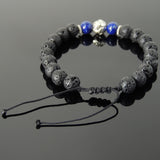 Men's Women Lava Rock Lapis Adjustable Braided Bracelet Tibetan Silver Lotus Bead DiyNotion T255