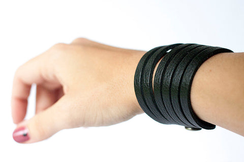 Leather Bracelet/Original Sliced Cuff/Black Night