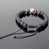 Men's Women Lava Rock Red Tiger Eye Adjustable Braided Bracelet Tibetan Silver Lotus Bead DiyNotion T257