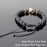 Men's Women Lava Rock Red Tiger Eye Adjustable Braided Bracelet Tibetan Silver Lotus Bead DiyNotion T257