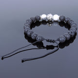 Men's Women Lava Rock White Howlite Adjustable Braided Bracelet Tibetan Silver Lotus Bead DiyNotion T259