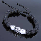 Men's Women Lava Rock White Howlite Adjustable Braided Bracelet Tibetan Silver Lotus Bead DiyNotion T259