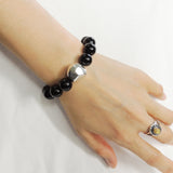 Men Women Bright Black Onyx Bracelet 925 Sterling Silver Irregular Shape Bead DiyNotion Handmade BR984