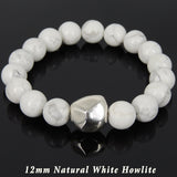 Men Women White Howlite Bracelet 925 Sterling Silver Irregular Shape Bead DiyNotion Handmade BR984