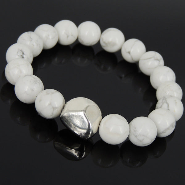 Men Women White Howlite Bracelet 925 Sterling Silver Irregular Shape Bead DiyNotion Handmade BR984