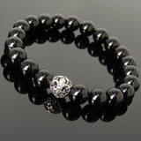 Men Women Bright Black Onyx Bracelet 925 Sterling Silver Fleur de Lis Bead DiyNotion Handmade BR986