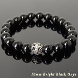 Men Women Bright Black Onyx Bracelet 925 Sterling Silver Fleur de Lis Bead DiyNotion Handmade BR986