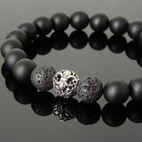 Men Women Matte Black Onyx Lava Rock Bracelet 925 Sterling Silver Fleur de Lis Bead DiyNotion Handmade BR987