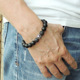 Men Women Matte Black Onyx Lava Rock Bracelet 925 Sterling Silver Fleur de Lis Bead DiyNotion Handmade BR987