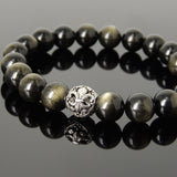 Men Women Natural Golden Obsidian Bracelet 925 Sterling Silver Fleur de Lis Bead DiyNotion Handmade BR989