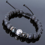 Men's Women Lava Rock Mixed Blue Tiger Eye Adjustable Braided Bracelet Tibetan Silver Lotus Bead DiyNotion T261