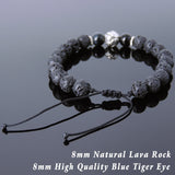 Men's Women Lava Rock Blue Tiger Eye Adjustable Braided Bracelet Tibetan Silver Lotus Bead DiyNotion T262