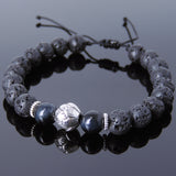 Men's Women Lava Rock Blue Tiger Eye Adjustable Braided Bracelet Tibetan Silver Lotus Bead DiyNotion T262