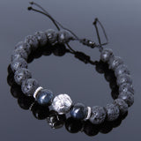 Men's Women Lava Rock Blue Tiger Eye Adjustable Braided Bracelet Tibetan Silver Lotus Bead DiyNotion T262
