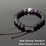 Men's Women Lava Rock Amethyst Adjustable Braided Bracelet Tibetan Silver Lotus Bead DiyNotion T263