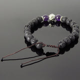 Men's Women Lava Rock Amethyst Adjustable Braided Bracelet Tibetan Silver Lotus Bead DiyNotion T263