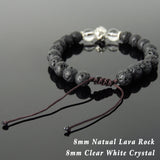 Men's Women Lava Rock White Crystal Adjustable Braided Bracelet Tibetan Silver Lotus Bead DiyNotion T264