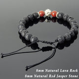 Men's Women Lava Rock Red Jasper Stone Adjustable Braided Bracelet Tibetan Silver Lotus Bead DiyNotion T265