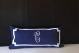 Long Lumbar Oblong Pillows, Bedroom Decor, Monogram Lumbar Pillows, Personalized Navy Blue Monogram Throw Pillow Cover 12"x 26"
