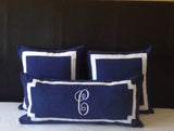 Long Lumbar Oblong Pillows, Bedroom Decor, Monogram Lumbar Pillows, Personalized Navy Blue Monogram Throw Pillow Cover 12"x 26"