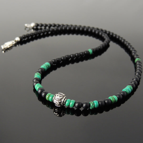 Men's Women Matte Black Onyx Turquoise 925 Sterling Silver Necklace OM Bead & Clasp DiyNoion Handmade NK134