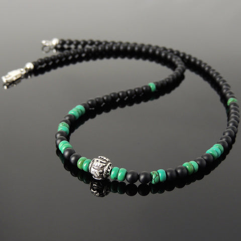 Men's Women Matte Black Onyx Turquoise 925 Sterling Silver Necklace OM Bead & Clasp DiyNoion Handmade NK134