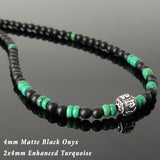 Men's Women Matte Black Onyx Turquoise 925 Sterling Silver Necklace OM Bead & Clasp DiyNoion Handmade NK134