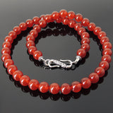Men's Women Red Agate 925 Sterling Silver Necklace Spacers & Clasp DiyNotion Handmade NK135