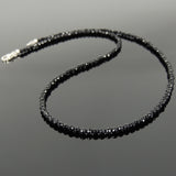 Men's Women 3mm Faceted Black Onyx 925 Sterling Silver Necklace Seamless Beads & Clasp DiyNotion Handmade NK136