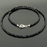Men's Women 3mm Faceted Black Onyx 925 Sterling Silver Necklace Seamless Beads & Clasp DiyNotion Handmade NK136