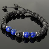 Men's Women Lava Rock Lapis Lazuli Adjustable Braided Bracelet Tibetan Silver Spacers DiyNotion TSB271