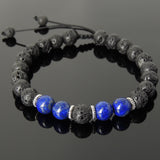 Men's Women Lava Rock Lapis Lazuli Adjustable Braided Bracelet Tibetan Silver Spacers DiyNotion TSB271