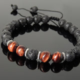 Men's Women Lava Rock Red Tiger Eye Adjustable Braided Bracelet Tibetan Silver Spacers DiyNotion TSB273