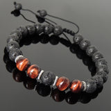 Men's Women Lava Rock Red Tiger Eye Adjustable Braided Bracelet Tibetan Silver Spacers DiyNotion TSB273