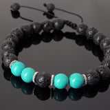 Men's Women Lava Rock Enhanced Turquoise Adjustable Braided Bracelet Tibetan Silver Spacers DiyNotion TSB274