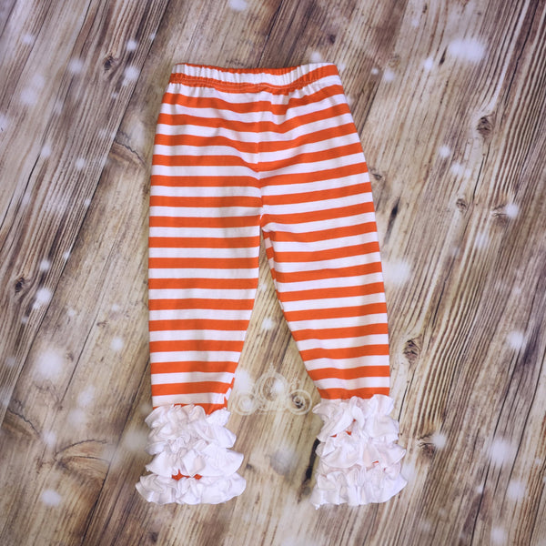 Fall Halloween Girls Orange/White Striped Icing Ruffle Leggings