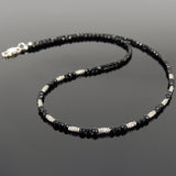 Men's Women 3mm Faceted Black Onyx 925 Sterling Silver Necklace Barrel Beads, Seamless Beads & Clasp DiyNotion Handmade NK137