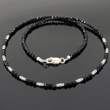 Men's Women 3mm Faceted Black Onyx 925 Sterling Silver Necklace Barrel Beads, Seamless Beads & Clasp DiyNotion Handmade NK137