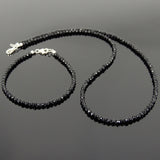 Men's Women 3mm Faceted Black Onyx 925 Sterling Silver Necklace Bracelet Set DiyNotion Handmade NK136_BR871