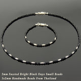Men's Women 3mm Faceted Black Onyx 925 Sterling Silver Necklace Bracelet Set DiyNotion Handmade NK137_BR872
