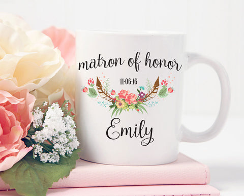 Matron of Honor Mug, Personalized Matron of Honor Gift, Custom Wedding Mug, Gift For Matron of Honor Gift, Wedding Party Gift, Wedding Date