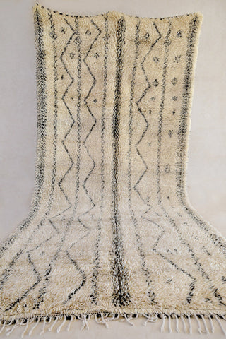 BENI OURAIN 14'2'"x7'Vintage Moroccan Rug. Wool Beni Ourain Carpet. Modern Design.